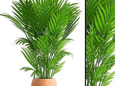 Decorative Plant Arrangement with Lush Green Leaves in Brown Ceramic Pot 3d model
