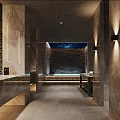 Elegant Modern SPA Sauna Interior With Marble Walls Massage Table Wooden Shelf And Soft Lighting