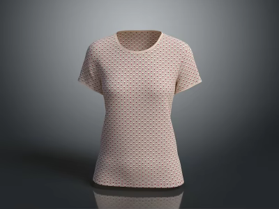Light Pink Short Sleeve T shirt with Round Neck and Geometric Pattern Design 3d model