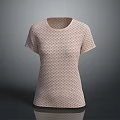 Light Pink Short Sleeve T shirt with Round Neck and Geometric Pattern Design