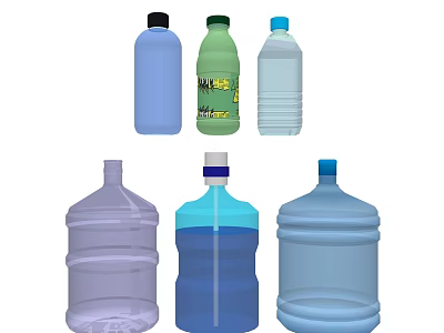 Household Water Bottles in Different Sizes and Various Colors for Daily Use 3d model