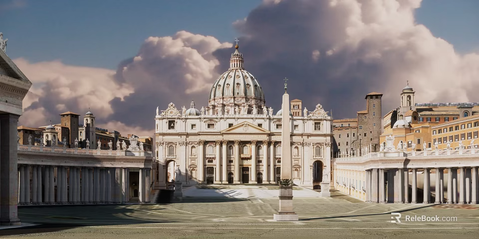 Historic Building With Grand Dome Classical Colonnades And Spacious Square Under Cloudy Sky 3d model 