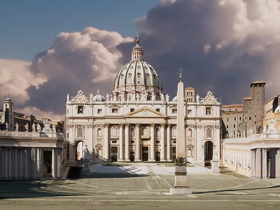 Historic Building With Grand Dome Classical Colonnades And Spacious Square Under Cloudy Sky 3d model