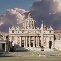 Historic Building With Grand Dome Classical Colonnades And Spacious Square Under Cloudy Sky