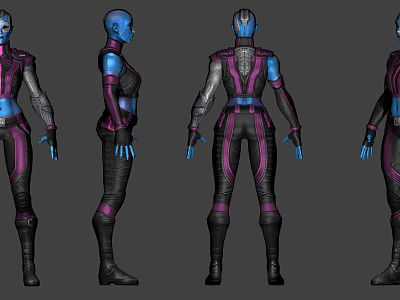 Game Movie Character Blue Skin Purple Black Combat Suit Full Body Design 3d model