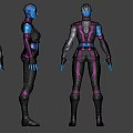 Game Movie Character Blue Skin Purple Black Combat Suit Full Body Design
