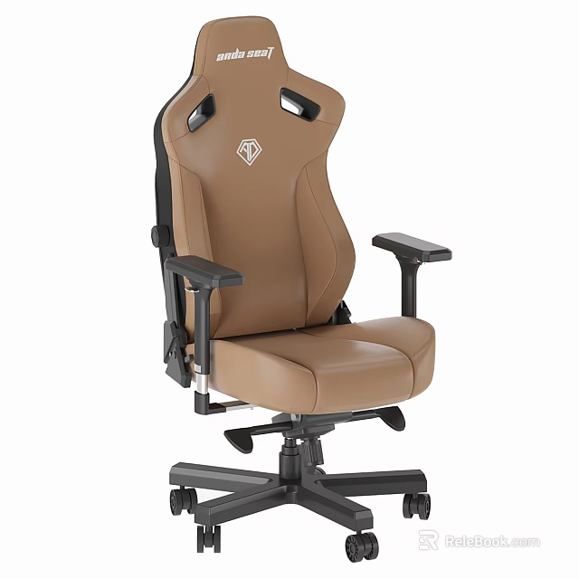 Brown Leather Office Chair With Ergonomic Backrest Black Armrests And Swivel Wheels 3d model 