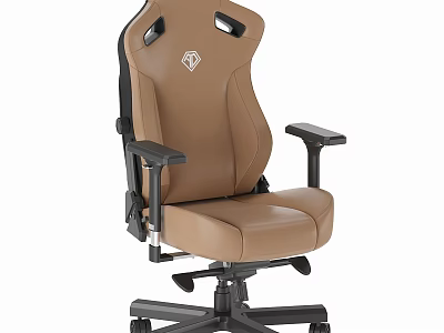 Brown Leather Office Chair With Ergonomic Backrest Black Armrests And Swivel Wheels 3d model