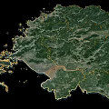 Satellite Map Of Regional Terrain With Green Vegetation And Coastal Boundaries