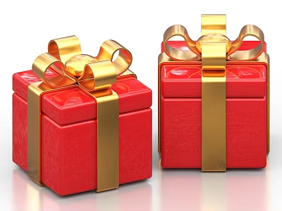 Decorative Ornament Set with Red Gift Boxes and Gold Bows and Ribbons 3d model