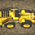 Large Yellow Loader with Black Cab Big Bucket and Heavy Duty Tires on Rough Ground