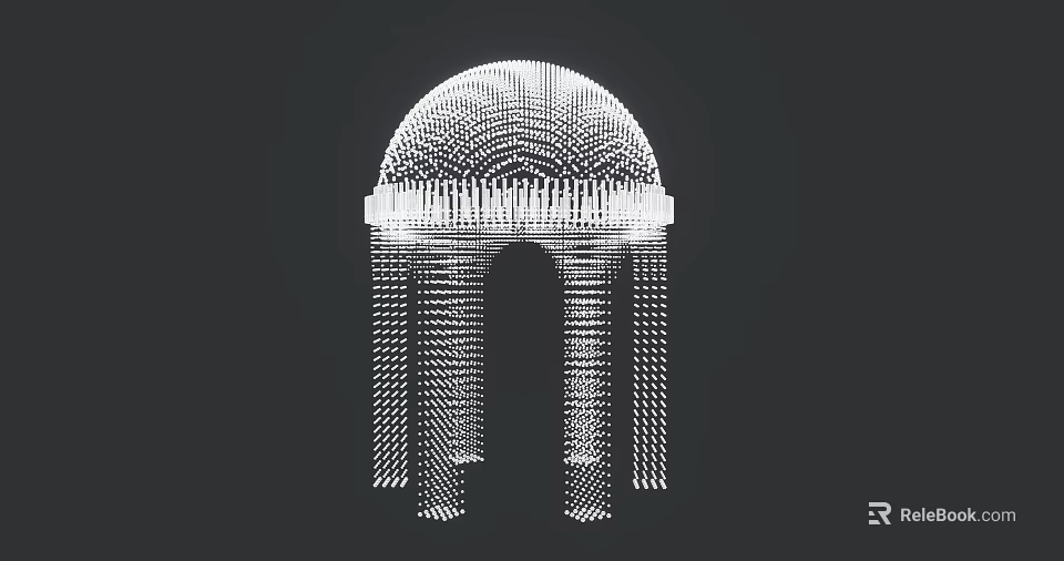 Abstract White Dot Matrix Arch Structure With Geometric Design On Black Background 3d model 