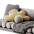 Decorative Golden Star Cloud Round Shaped Pillows With Black White Striped Design On Grey Shelf