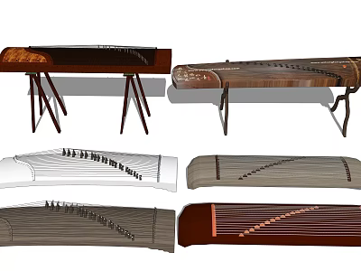 Traditional Chinese Guzheng Musical Instrument With Various Styles Shown In Different Angles 3d model