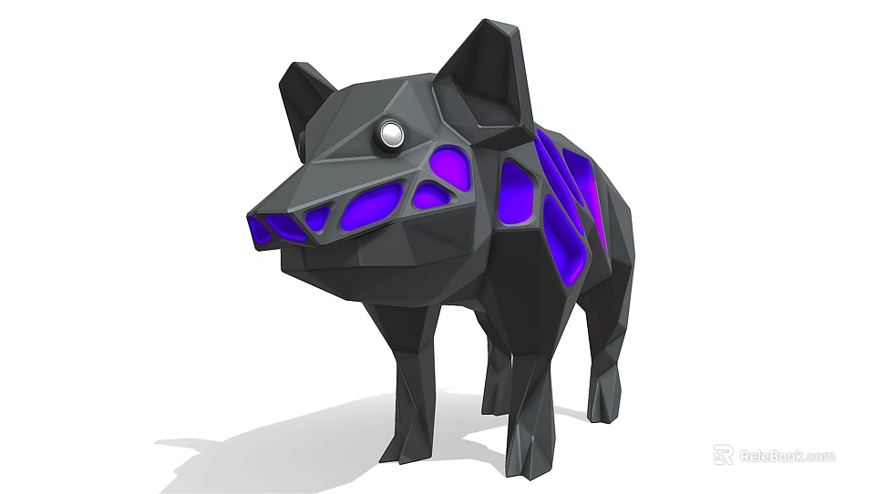 Black Polygonal Animal Decorative Ornament Set With Purple Patterns And White Eyes 3d model 