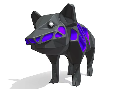 Black Polygonal Animal Decorative Ornament Set With Purple Patterns And White Eyes 3d model