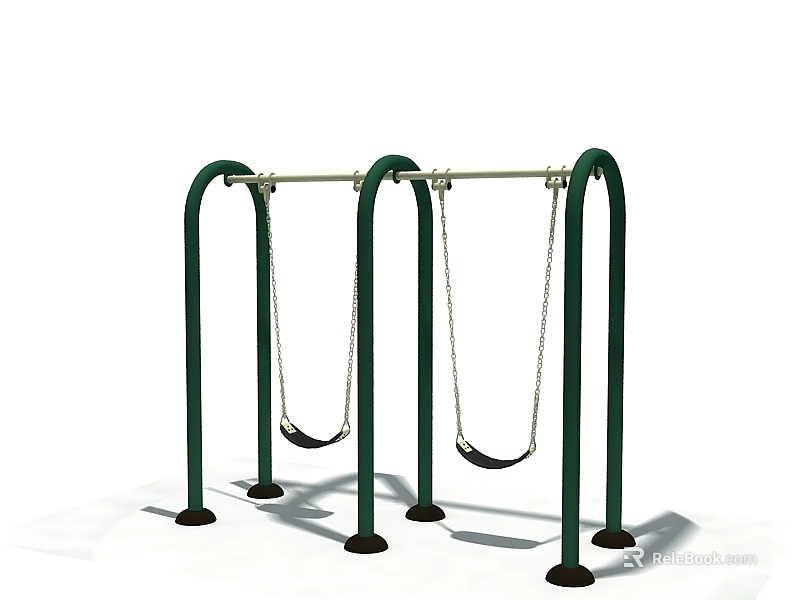 Outdoor Playground Equipment Swings With Green Metal Frames Two Seats And Hanging Chains 3d model 