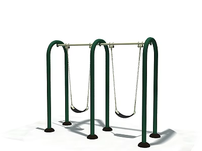 Outdoor Playground Equipment Swings With Green Metal Frames Two Seats And Hanging Chains 3d model