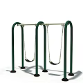 Outdoor Playground Equipment Swings With Green Metal Frames Two Seats And Hanging Chains