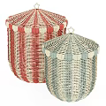 Stylish Wicker Storage Baskets With Red White And Blue Striped Design And Lids