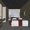 Modern Elegant Beauty Salon Interior Design With Treatment Beds Starry Ceiling And Plants