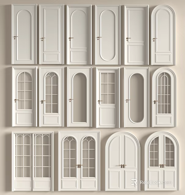 Collection of White Interior Doors with Various Glass Panel Designs and Styles 3d model 