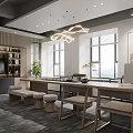 Modern Office Interior With Stylish Lighting Wooden Reception Desk And Indoor Green Plants