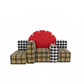 Modern Sectional Sofa with Black White Beige Plaid Patterns and Red Backrest 3d model