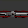 Fantasy Battle Axe With Red Blades Silver Accents And Wooden Handle