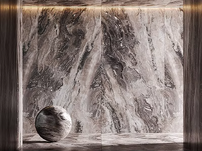 Textured Marble Wall With Spherical Decor And Wooden Frame In Modern Luxury Interior 3d model