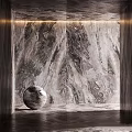 Textured Marble Wall With Spherical Decor And Wooden Frame In Modern Luxury Interior