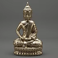 Golden Seated Buddha Sculpture With Intricate Carved Details And Decorative Base