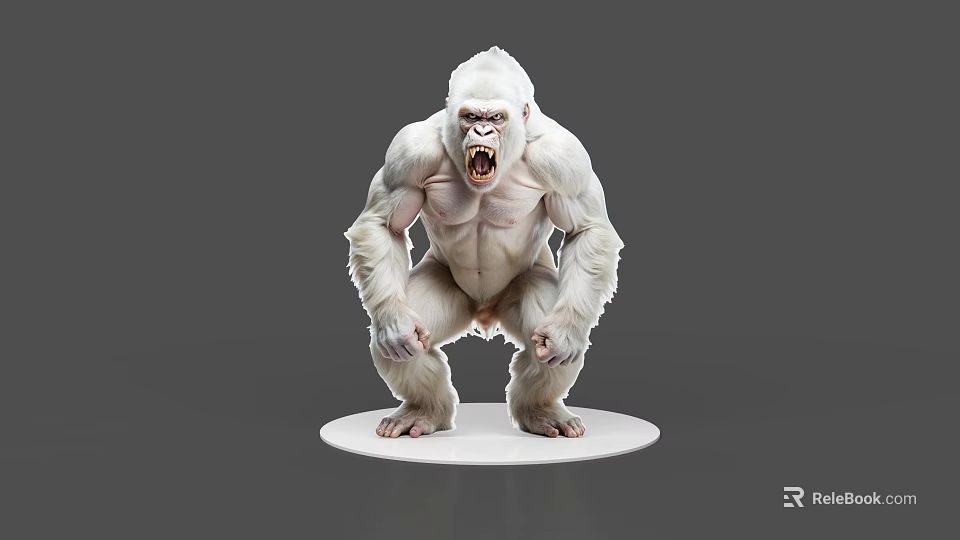 White Reptile Model With Fierce Expression Muscular Body And Standing Pose On White Base 3d model 