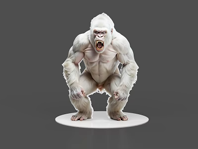 White Reptile Model With Fierce Expression Muscular Body And Standing Pose On White Base 3d model