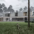 Modern Detached Villa Surrounded by Forest and Grassland with Large Windows and Open Layout