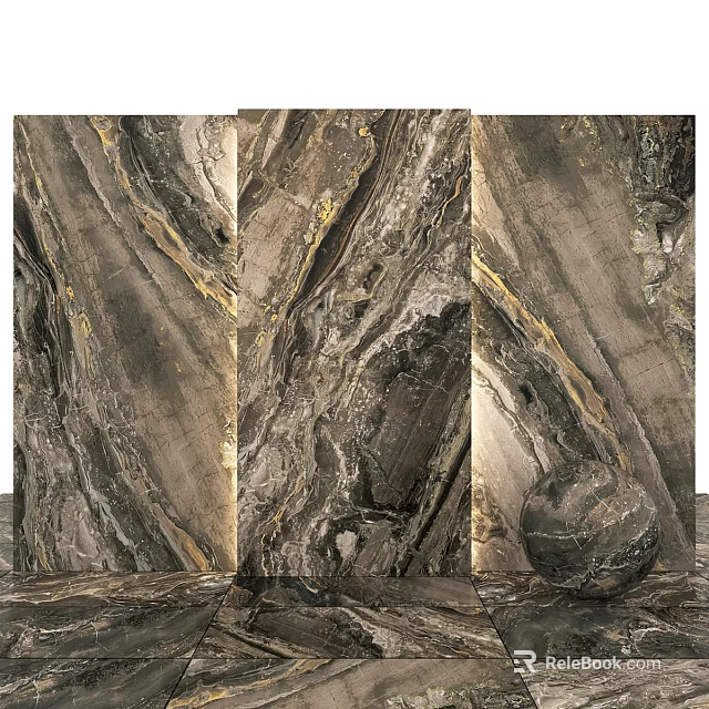 Natural Veined Marble Components With Gold Accents And Decorative Sphere 3d model 