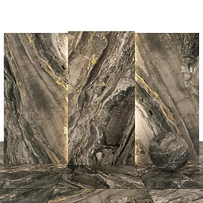Natural Veined Marble Components With Gold Accents And Decorative Sphere 3d model