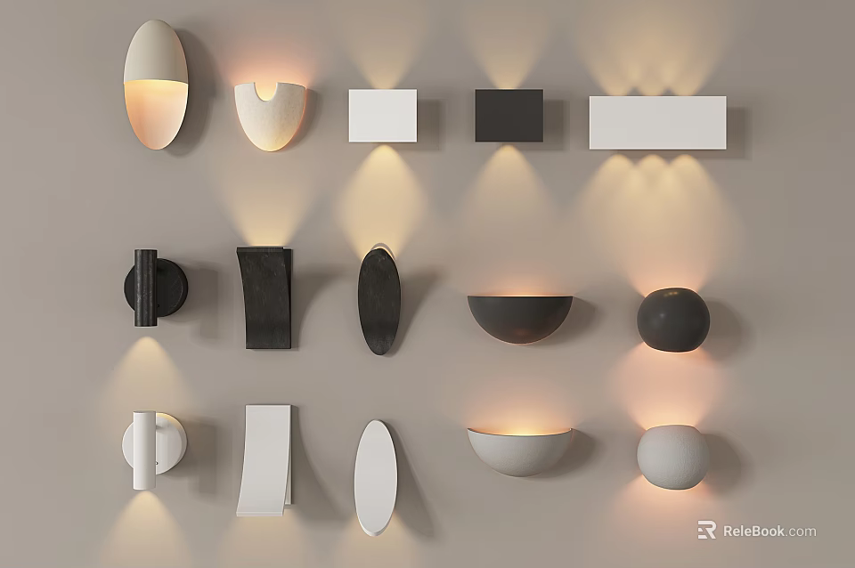 Modern Wall Lamps With Different Shapes And Neutral Colors For Interior Lighting 3d model 