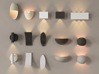 Modern Wall Lamps With Different Shapes And Neutral Colors For Interior Lighting 3d model