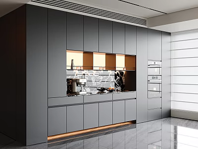 Elegant Modern Gray Sideboard With LED Strip Lights Built-in Oven And Cabinet Doors 3d model