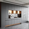 Elegant Modern Gray Sideboard With LED Strip Lights Built-in Oven And Cabinet Doors
