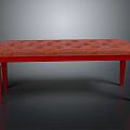 Red Upholstered Bench With Tufted Seat And Wooden Legs For Home Furniture
