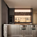 Elegant Modern Sideboard With Bar Counter Stools Decorative Backsplash And Wine Bottles