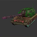 Military Tank With Camouflage Pattern Long Barrel And Tracked Wheels Design