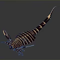 3D Rendered Fantasy Creature With Red And Gold Striped Body Long Tail And Clawed Limbs