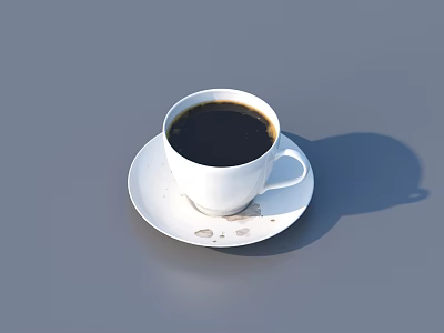 Hot Coffee In White Cup On Saucer With Gray Background 3d model