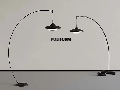 Poliform Modern Black Arc Floor Lamps With Curved Design And Metal Base 3d model