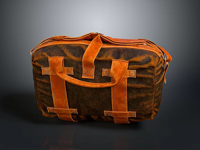 Stylish Brown And Orange Daily Necessities Bag With Leather Straps And Structured Design 3d model