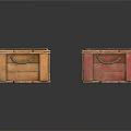 Assorted Colored Wooden Crates With Orange Brown Red Green Hues And Metal Handles White Labels
