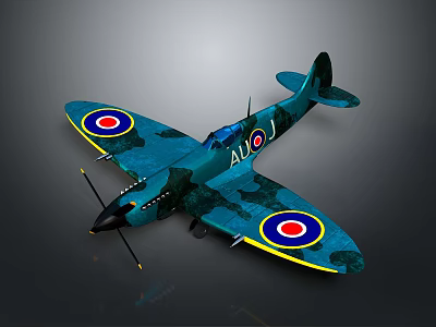 Classic Military Aircraft With Camouflage Finish And AUJ Roundels On Wings 3d model